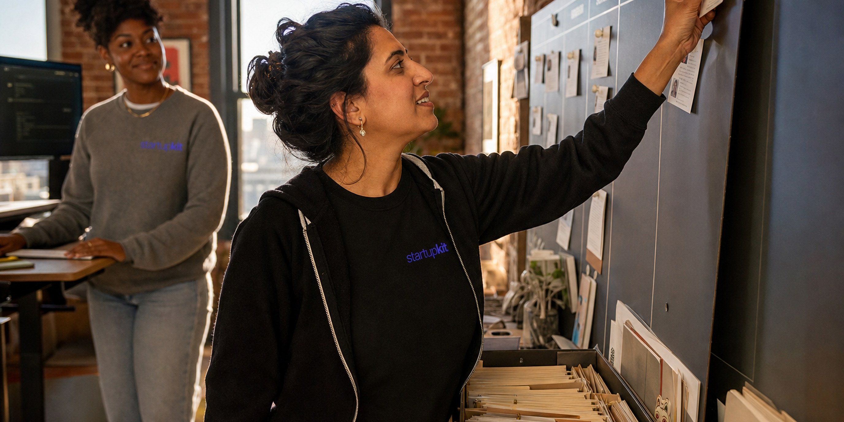 A recruiting lead pins a past applicant's profile card back onto a live hiring pipeline board, rediscovering a silver medalist candidate from the archive